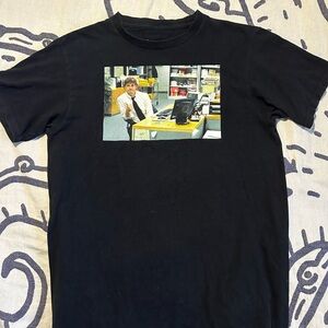 Black Graphic Tee with Office Print